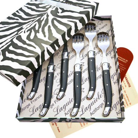 Box of 6 black ABS Laguiole forks - Image 2555