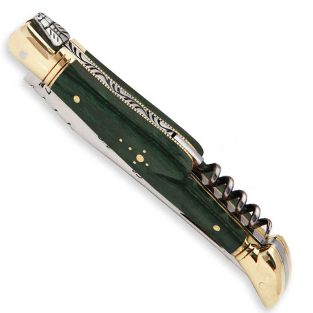 laguiole pocket knife with stamina wood handle and brass bolsters, corkscrew - Image 2791